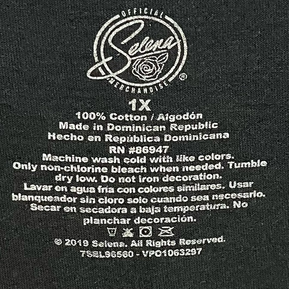 Selena Graphic SS T-Shirt 100% Cotton Plus Size 1X EUC Tejano Band Black Tee - Picture 5 of 5